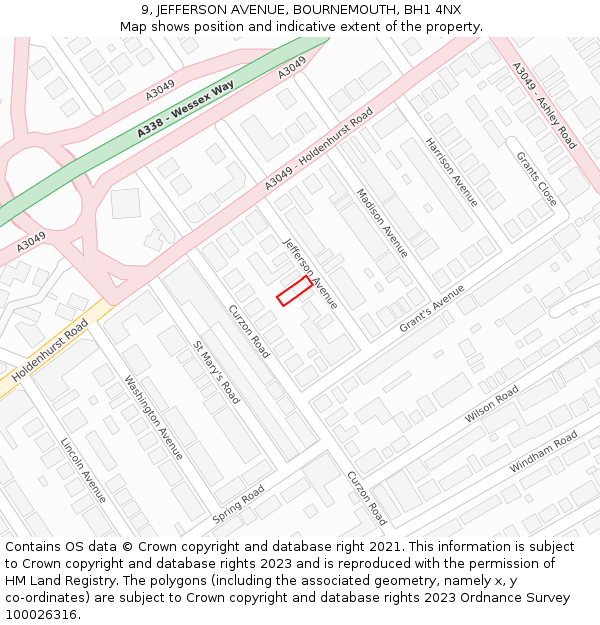 9, JEFFERSON AVENUE, BOURNEMOUTH, BH1 4NX: Location map and indicative extent of plot