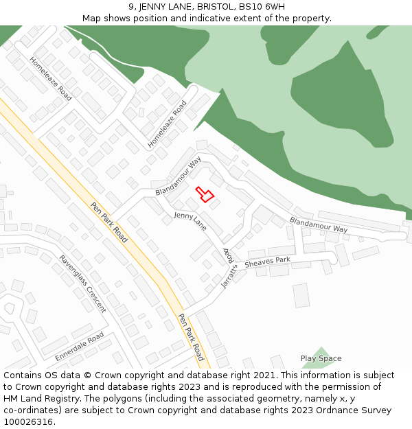 9, JENNY LANE, BRISTOL, BS10 6WH: Location map and indicative extent of plot
