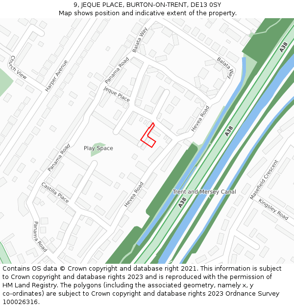 9, JEQUE PLACE, BURTON-ON-TRENT, DE13 0SY: Location map and indicative extent of plot