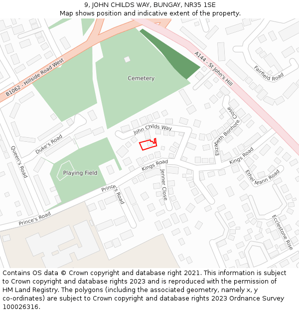 9, JOHN CHILDS WAY, BUNGAY, NR35 1SE: Location map and indicative extent of plot