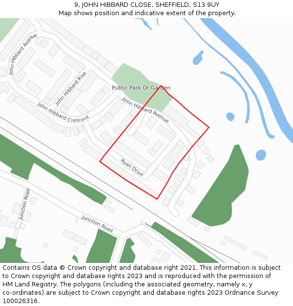 9, JOHN HIBBARD CLOSE, SHEFFIELD, S13 9UY: Location map and indicative extent of plot