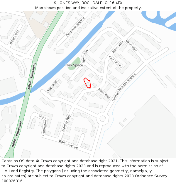 9, JONES WAY, ROCHDALE, OL16 4FX: Location map and indicative extent of plot