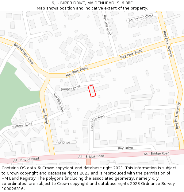 9, JUNIPER DRIVE, MAIDENHEAD, SL6 8RE: Location map and indicative extent of plot