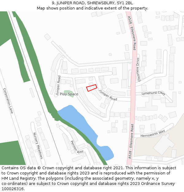 9, JUNIPER ROAD, SHREWSBURY, SY1 2BL: Location map and indicative extent of plot