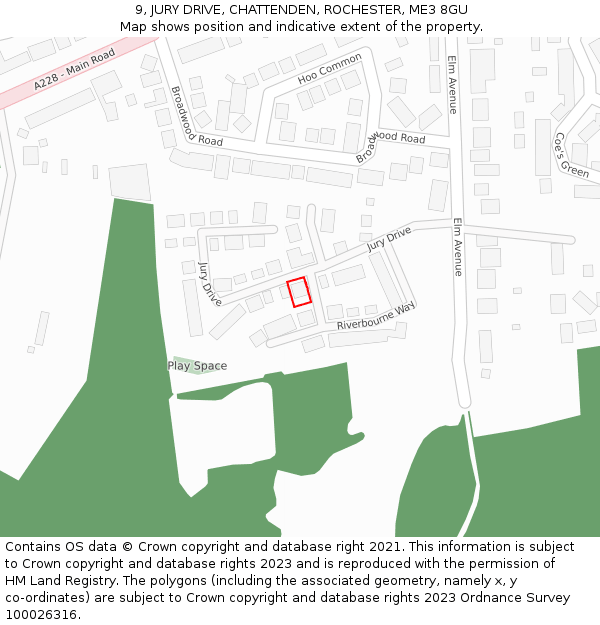 9, JURY DRIVE, CHATTENDEN, ROCHESTER, ME3 8GU: Location map and indicative extent of plot