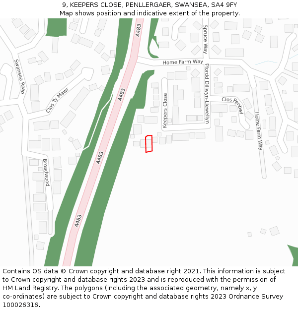 9, KEEPERS CLOSE, PENLLERGAER, SWANSEA, SA4 9FY: Location map and indicative extent of plot