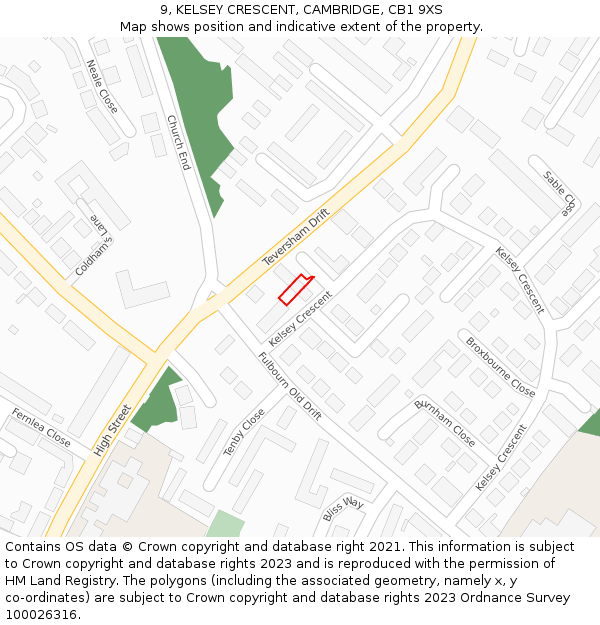 9, KELSEY CRESCENT, CAMBRIDGE, CB1 9XS: Location map and indicative extent of plot