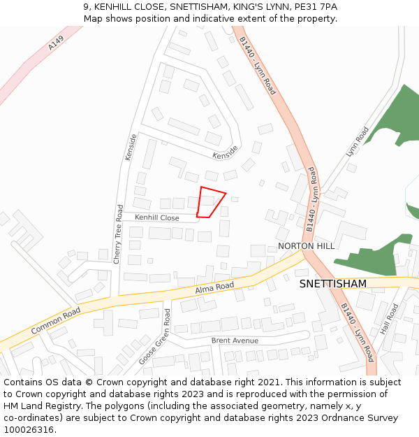 9, KENHILL CLOSE, SNETTISHAM, KING'S LYNN, PE31 7PA: Location map and indicative extent of plot