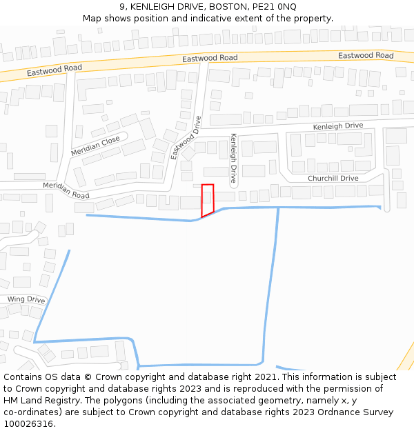 9, KENLEIGH DRIVE, BOSTON, PE21 0NQ: Location map and indicative extent of plot
