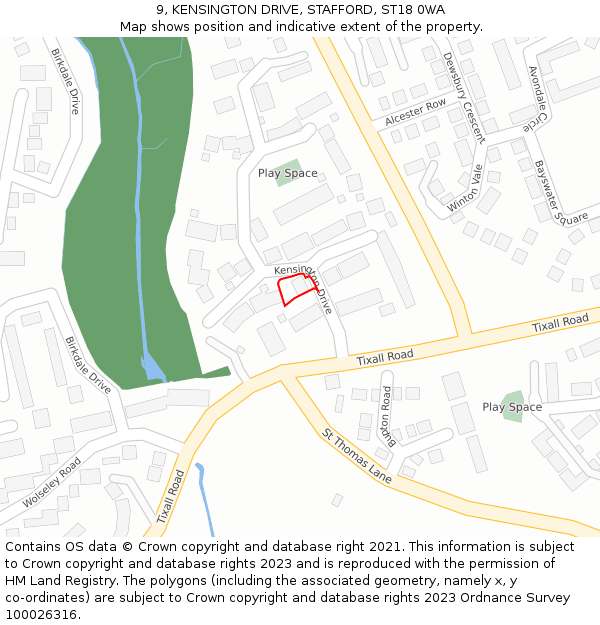 9, KENSINGTON DRIVE, STAFFORD, ST18 0WA: Location map and indicative extent of plot