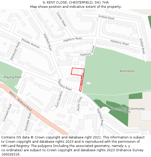 9, KENT CLOSE, CHESTERFIELD, S41 7HA: Location map and indicative extent of plot