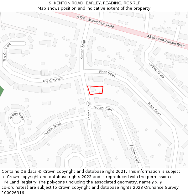 9, KENTON ROAD, EARLEY, READING, RG6 7LF: Location map and indicative extent of plot