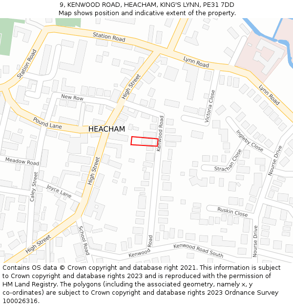 9, KENWOOD ROAD, HEACHAM, KING'S LYNN, PE31 7DD: Location map and indicative extent of plot