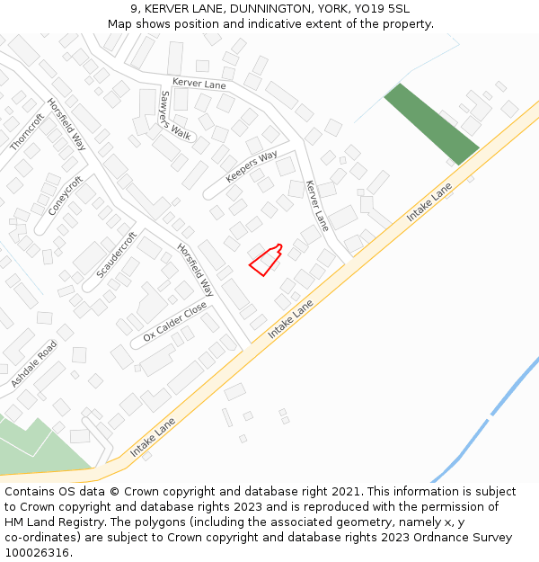 9, KERVER LANE, DUNNINGTON, YORK, YO19 5SL: Location map and indicative extent of plot