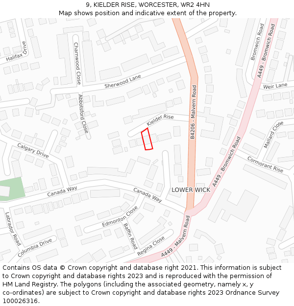 9, KIELDER RISE, WORCESTER, WR2 4HN: Location map and indicative extent of plot