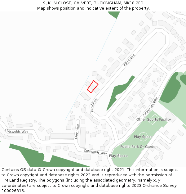9, KILN CLOSE, CALVERT, BUCKINGHAM, MK18 2FD: Location map and indicative extent of plot