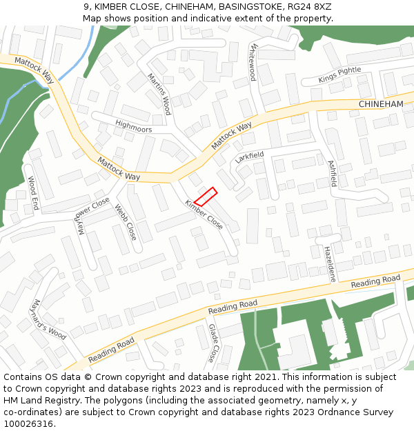 9, KIMBER CLOSE, CHINEHAM, BASINGSTOKE, RG24 8XZ: Location map and indicative extent of plot