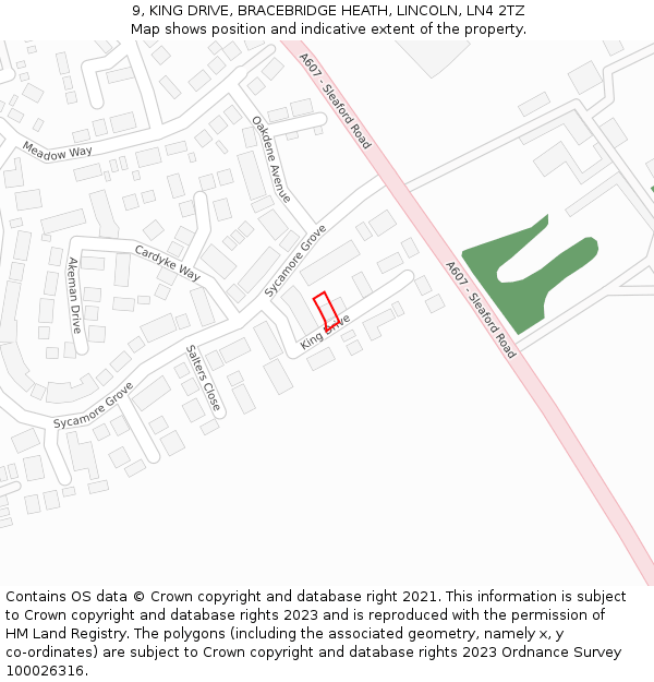 9, KING DRIVE, BRACEBRIDGE HEATH, LINCOLN, LN4 2TZ: Location map and indicative extent of plot