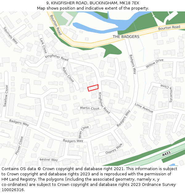 9, KINGFISHER ROAD, BUCKINGHAM, MK18 7EX: Location map and indicative extent of plot