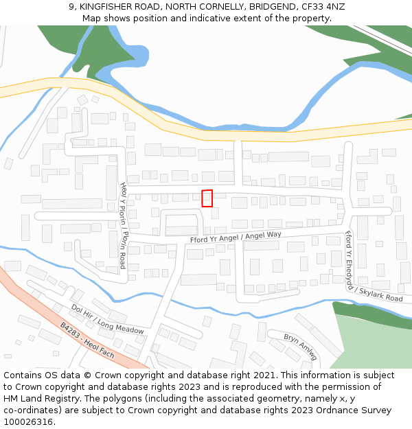 9, KINGFISHER ROAD, NORTH CORNELLY, BRIDGEND, CF33 4NZ: Location map and indicative extent of plot