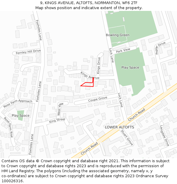 9, KINGS AVENUE, ALTOFTS, NORMANTON, WF6 2TF: Location map and indicative extent of plot