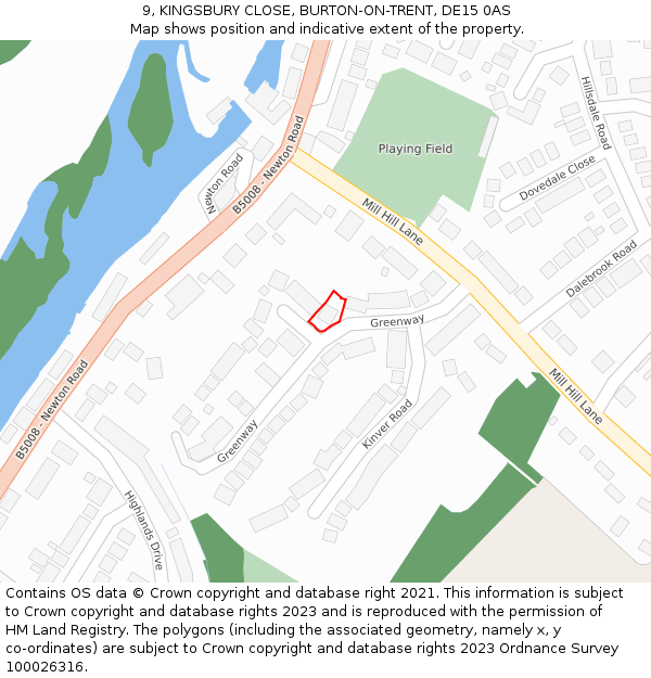 9, KINGSBURY CLOSE, BURTON-ON-TRENT, DE15 0AS: Location map and indicative extent of plot