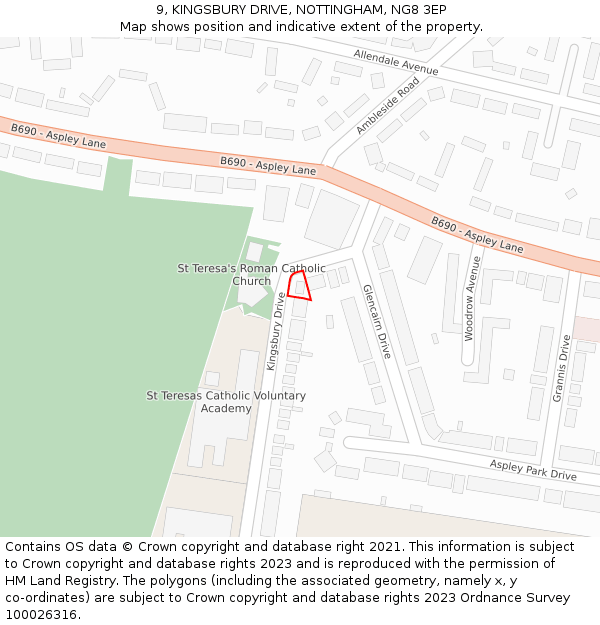 9, KINGSBURY DRIVE, NOTTINGHAM, NG8 3EP: Location map and indicative extent of plot