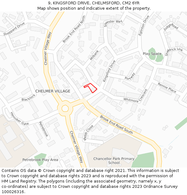 9, KINGSFORD DRIVE, CHELMSFORD, CM2 6YR: Location map and indicative extent of plot