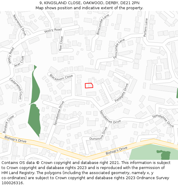 9, KINGSLAND CLOSE, OAKWOOD, DERBY, DE21 2PN: Location map and indicative extent of plot