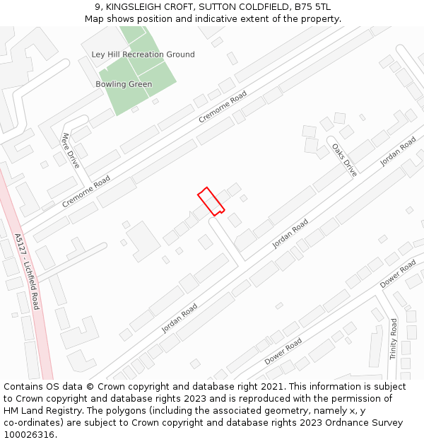 9, KINGSLEIGH CROFT, SUTTON COLDFIELD, B75 5TL: Location map and indicative extent of plot
