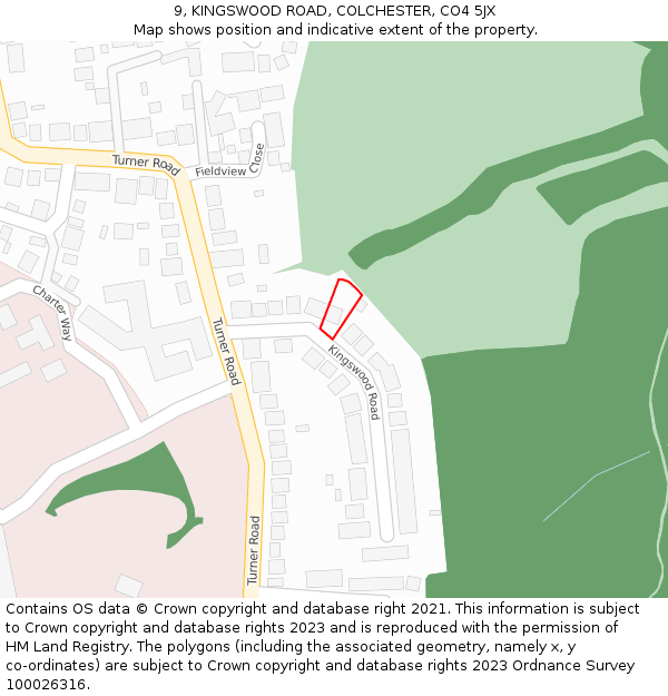 9, KINGSWOOD ROAD, COLCHESTER, CO4 5JX: Location map and indicative extent of plot