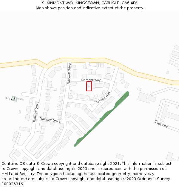 9, KINMONT WAY, KINGSTOWN, CARLISLE, CA6 4FA: Location map and indicative extent of plot