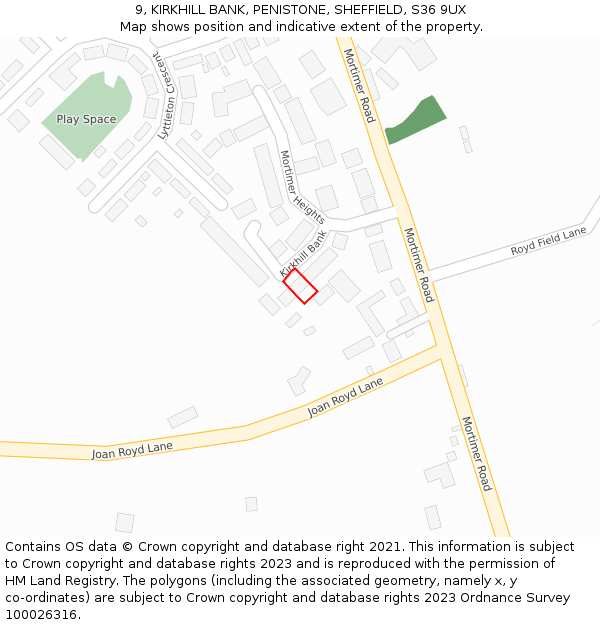 9, KIRKHILL BANK, PENISTONE, SHEFFIELD, S36 9UX: Location map and indicative extent of plot