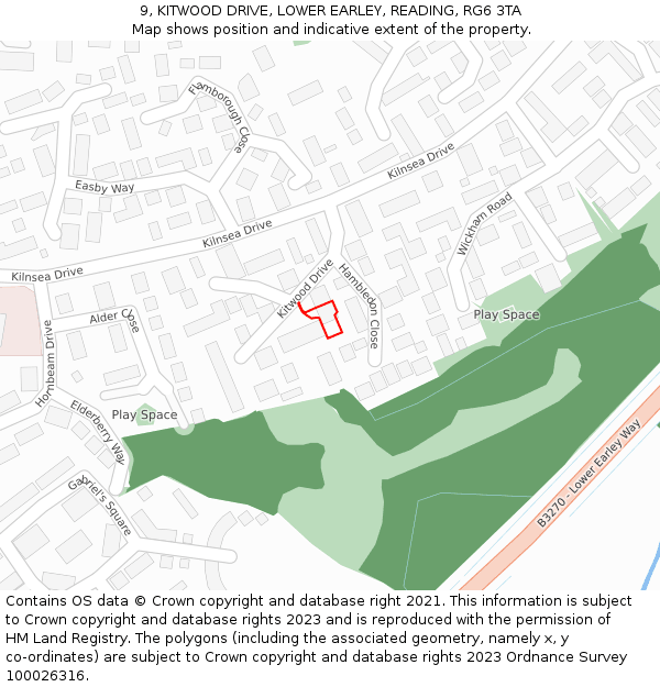 9, KITWOOD DRIVE, LOWER EARLEY, READING, RG6 3TA: Location map and indicative extent of plot