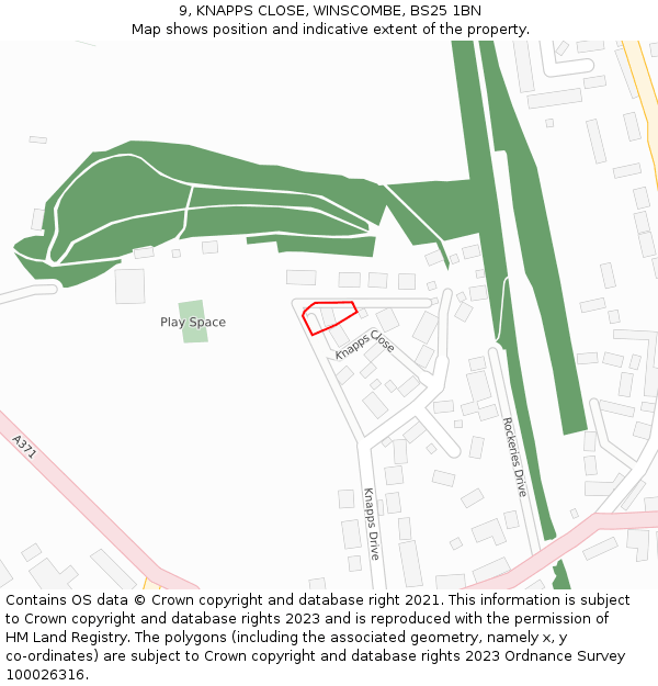 9, KNAPPS CLOSE, WINSCOMBE, BS25 1BN: Location map and indicative extent of plot