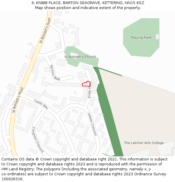 9, KNIBB PLACE, BARTON SEAGRAVE, KETTERING, NN15 6SZ: Location map and indicative extent of plot