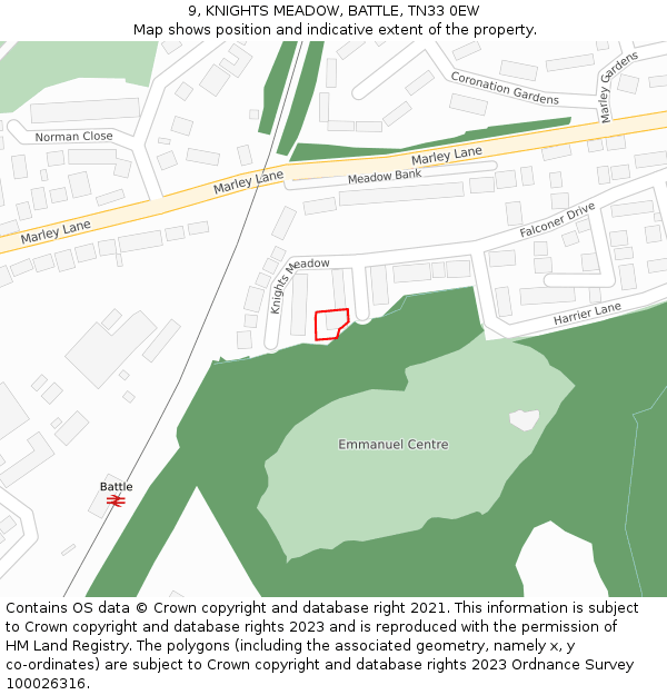 9, KNIGHTS MEADOW, BATTLE, TN33 0EW: Location map and indicative extent of plot