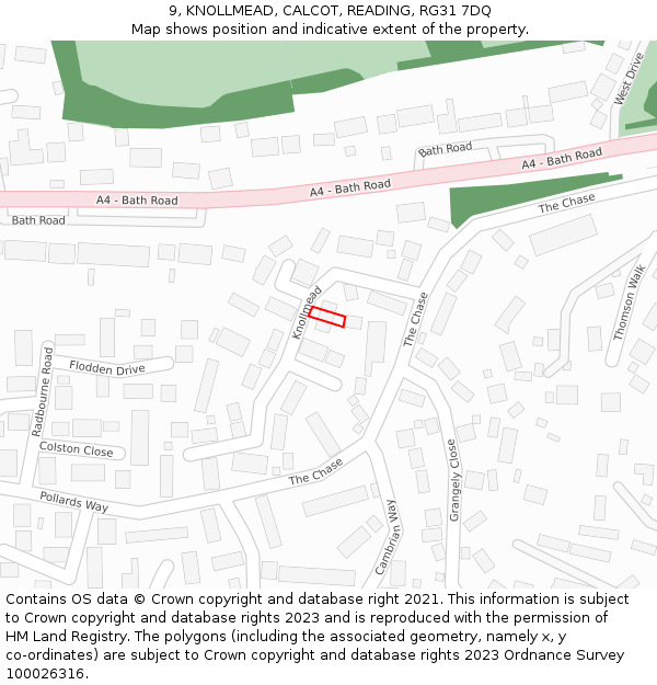 9, KNOLLMEAD, CALCOT, READING, RG31 7DQ: Location map and indicative extent of plot