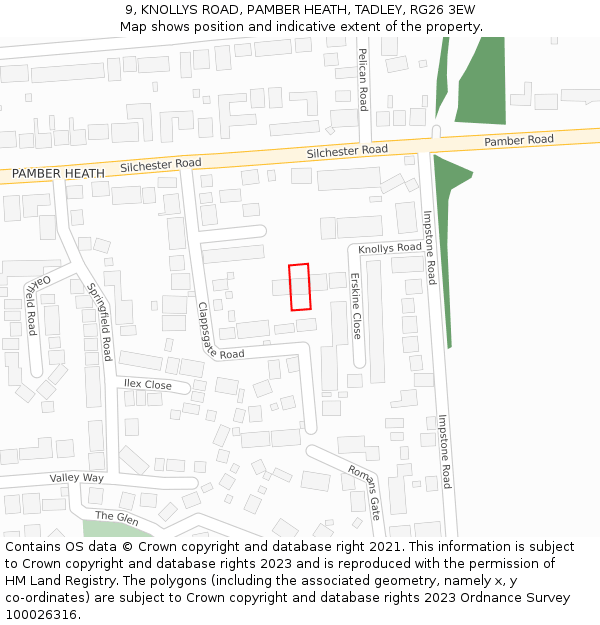 9, KNOLLYS ROAD, PAMBER HEATH, TADLEY, RG26 3EW: Location map and indicative extent of plot