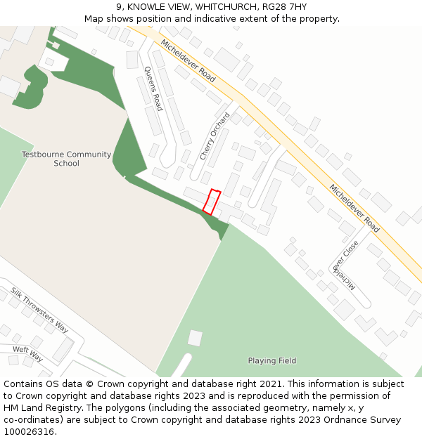 9, KNOWLE VIEW, WHITCHURCH, RG28 7HY: Location map and indicative extent of plot