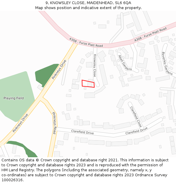 9, KNOWSLEY CLOSE, MAIDENHEAD, SL6 6QA: Location map and indicative extent of plot