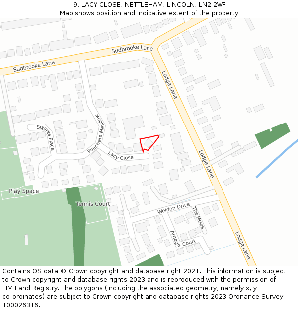 9, LACY CLOSE, NETTLEHAM, LINCOLN, LN2 2WF: Location map and indicative extent of plot