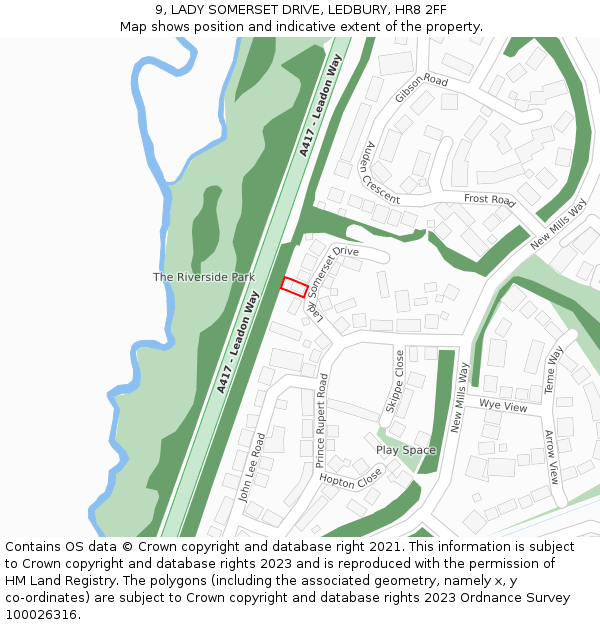 9, LADY SOMERSET DRIVE, LEDBURY, HR8 2FF: Location map and indicative extent of plot