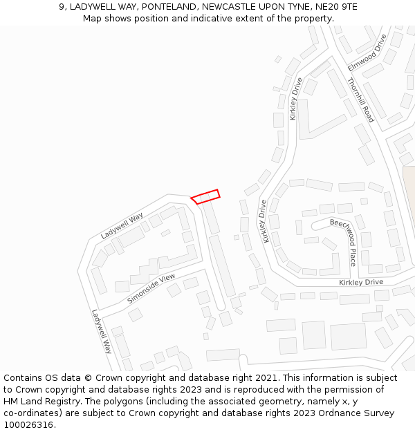 9, LADYWELL WAY, PONTELAND, NEWCASTLE UPON TYNE, NE20 9TE: Location map and indicative extent of plot