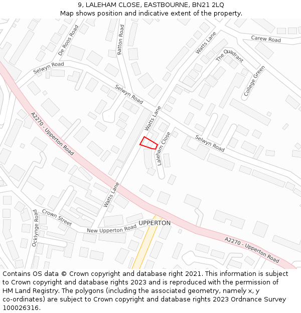 9, LALEHAM CLOSE, EASTBOURNE, BN21 2LQ: Location map and indicative extent of plot