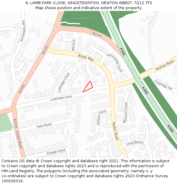 9, LAMB PARK CLOSE, KINGSTEIGNTON, NEWTON ABBOT, TQ12 3TS: Location map and indicative extent of plot