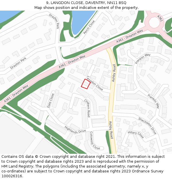 9, LANGDON CLOSE, DAVENTRY, NN11 8SQ: Location map and indicative extent of plot