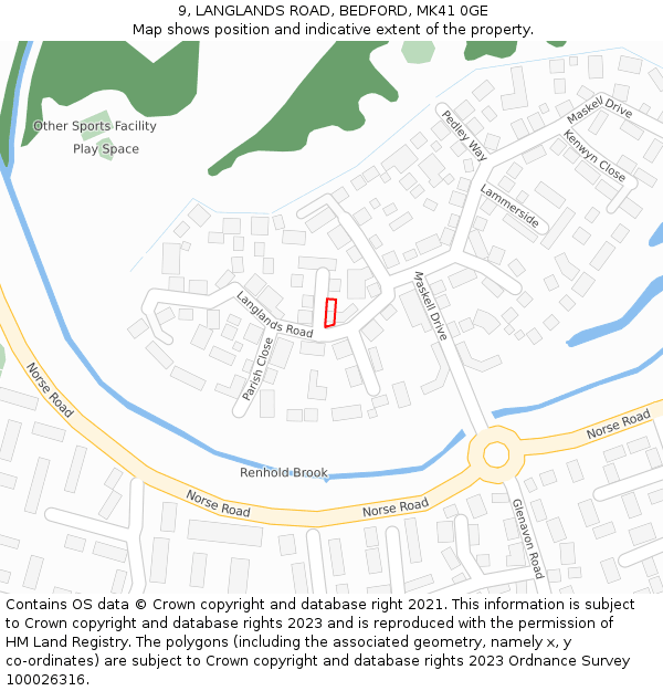 9, LANGLANDS ROAD, BEDFORD, MK41 0GE: Location map and indicative extent of plot