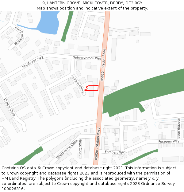 9, LANTERN GROVE, MICKLEOVER, DERBY, DE3 0GY: Location map and indicative extent of plot