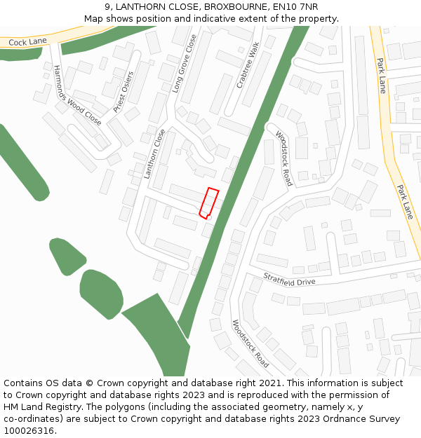 9, LANTHORN CLOSE, BROXBOURNE, EN10 7NR: Location map and indicative extent of plot